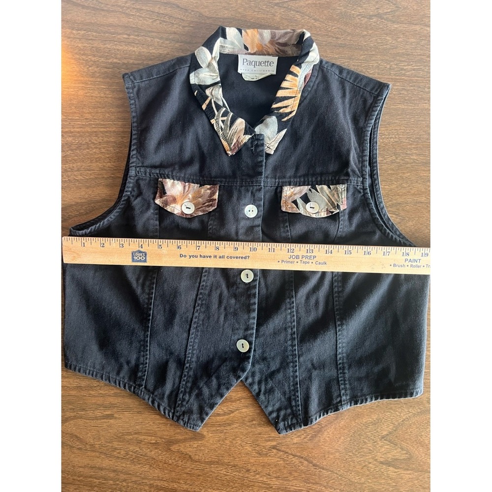 Vintage Paquette Women's L Black Vest Floral Trim Cottage Boho Western 90s USA - Picture 7 of 9